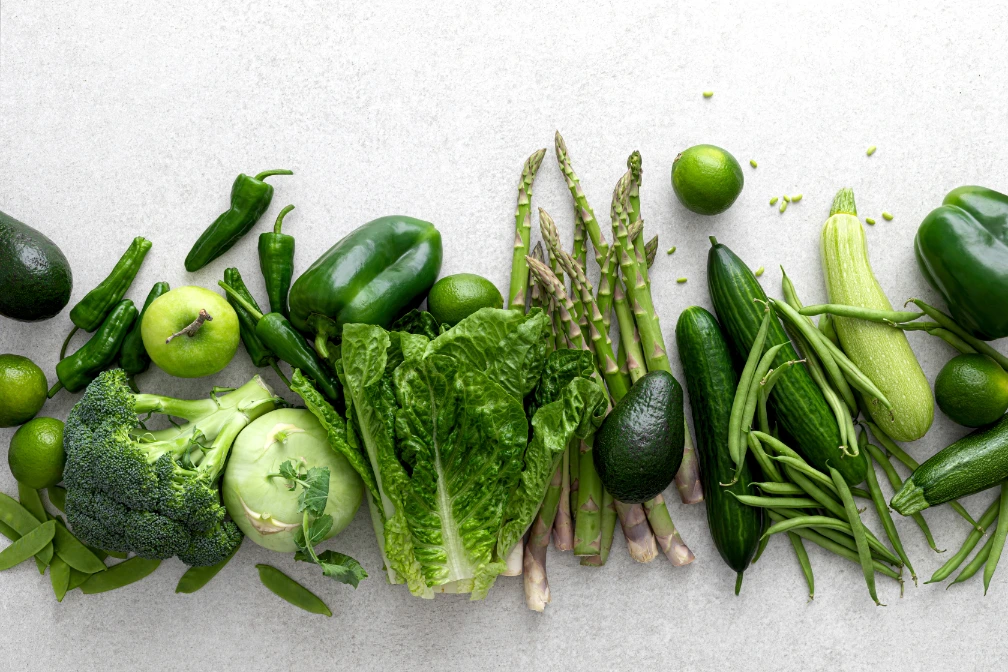 Fresh green vegetables flatlay